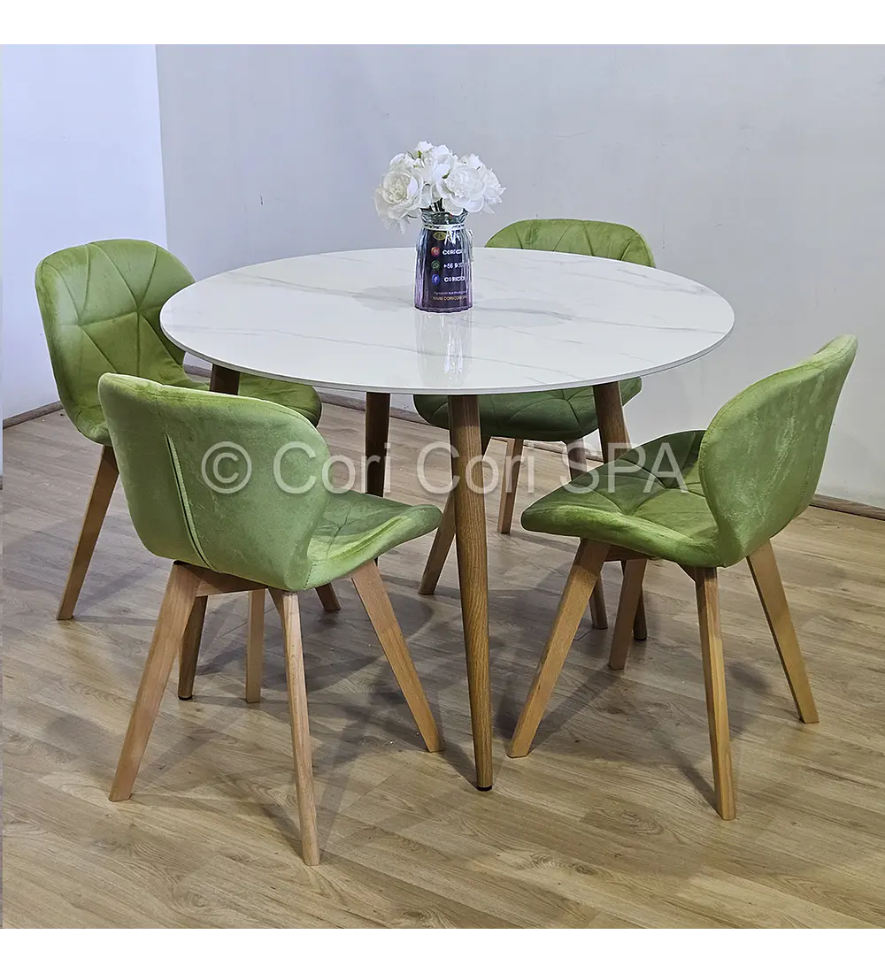 Comedor Mesa Mármol 80cms + 4 Sillas Mariposa Velvet