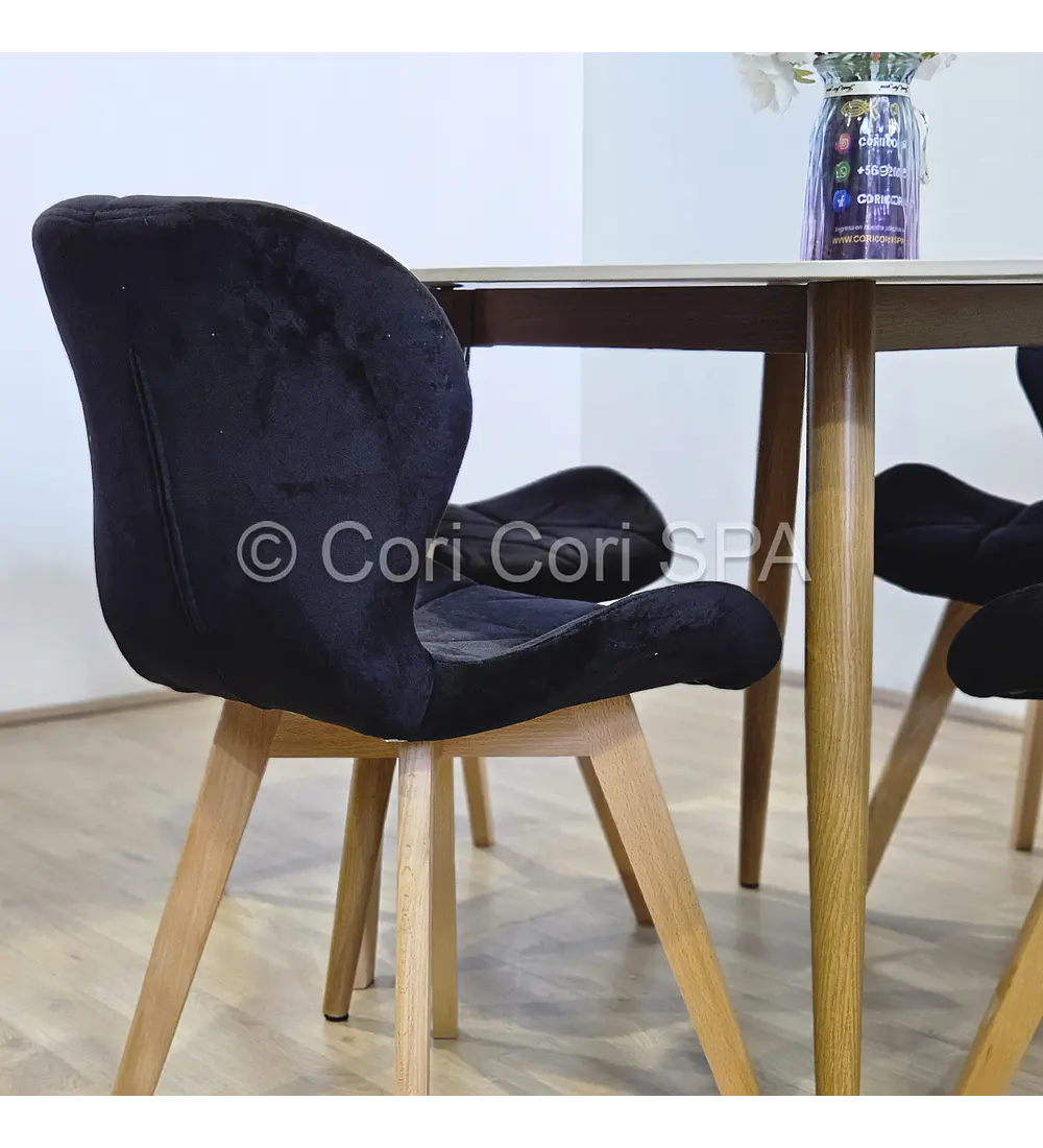 Comedor Mesa Mármol 80cms + 4 Sillas Mariposa Velvet
