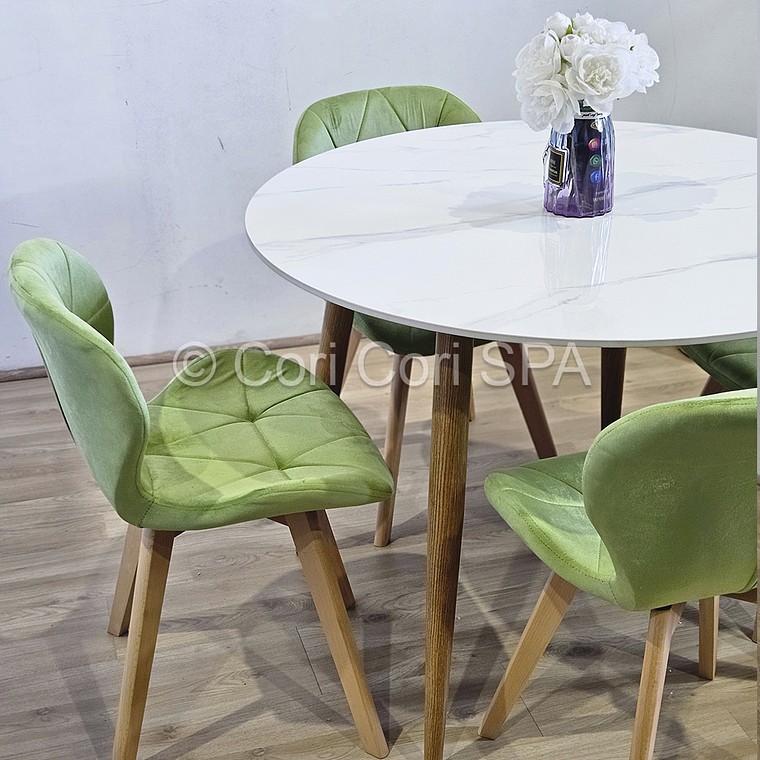 Comedor Mesa Mármol 80cms + 4 Sillas Mariposa Velvet 9