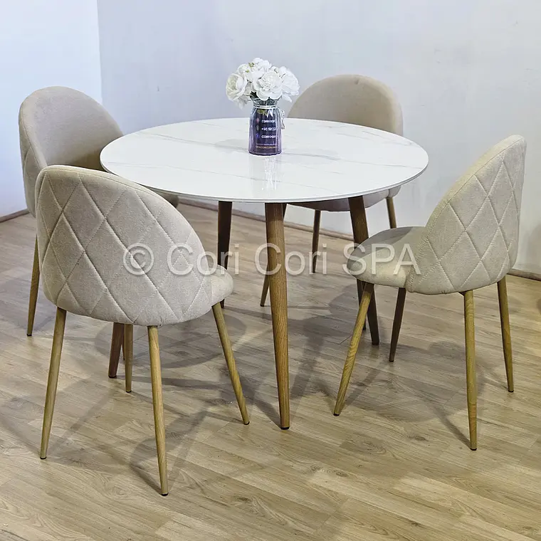 Comedor Mesa Mármol 80cms + 4 Sillas Bread Lino Wood 1