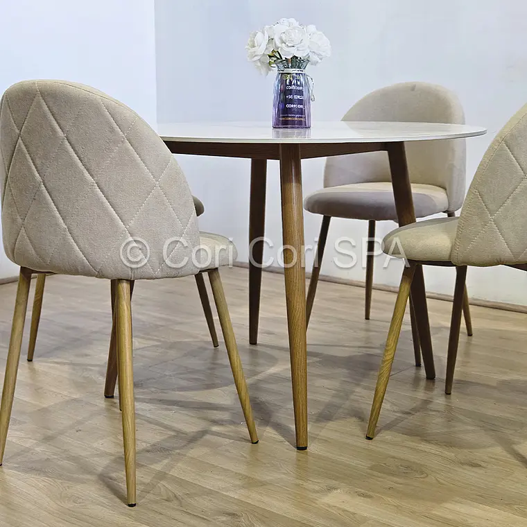 Comedor Mesa Mármol 80cms + 4 Sillas Bread Lino Wood 2