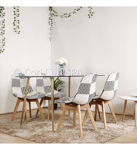 Comedor Rubi 120x80 + 4 Sillas Patchwork Wood