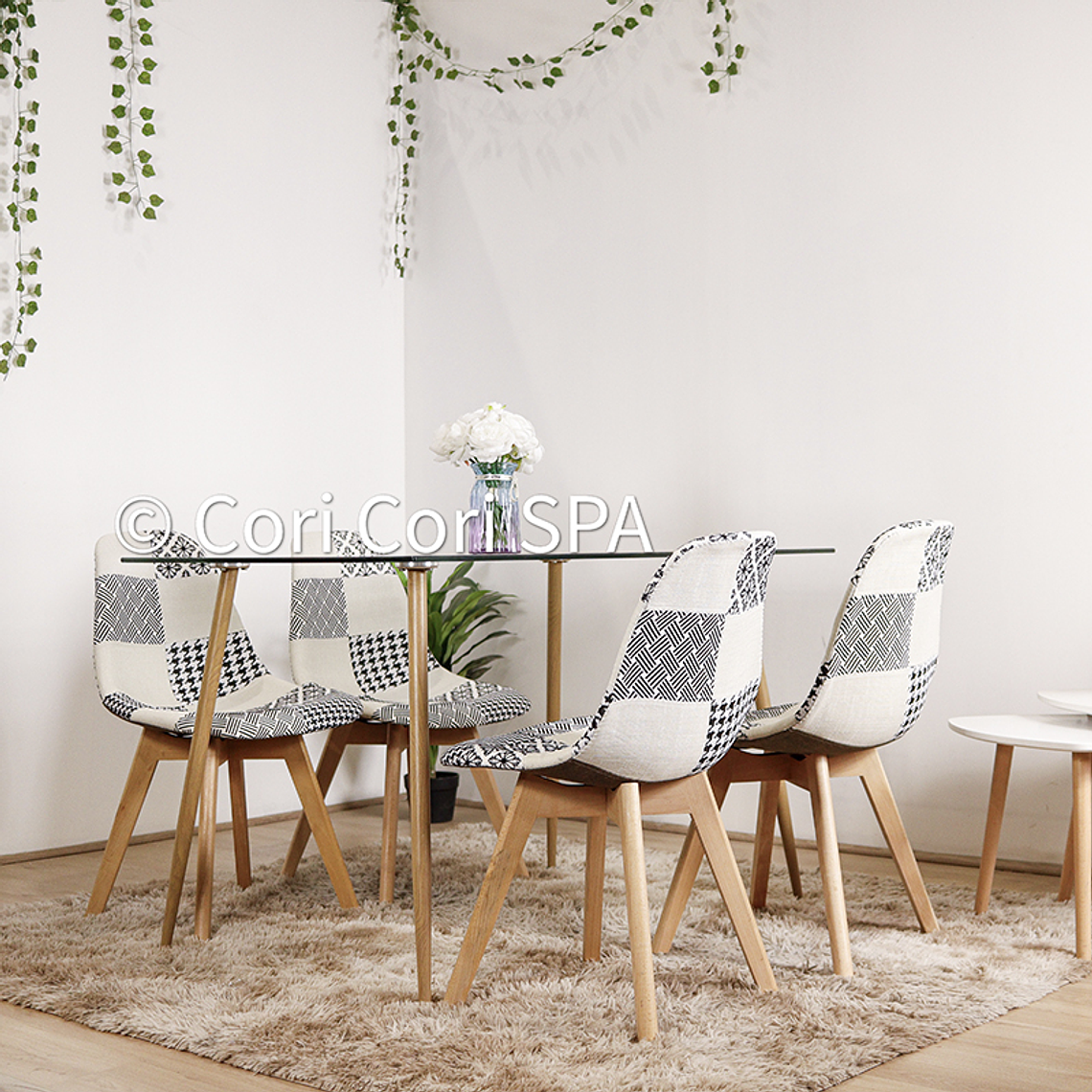 Comedor Rubi 120x80 + 4 Sillas Patchwork Wood 1