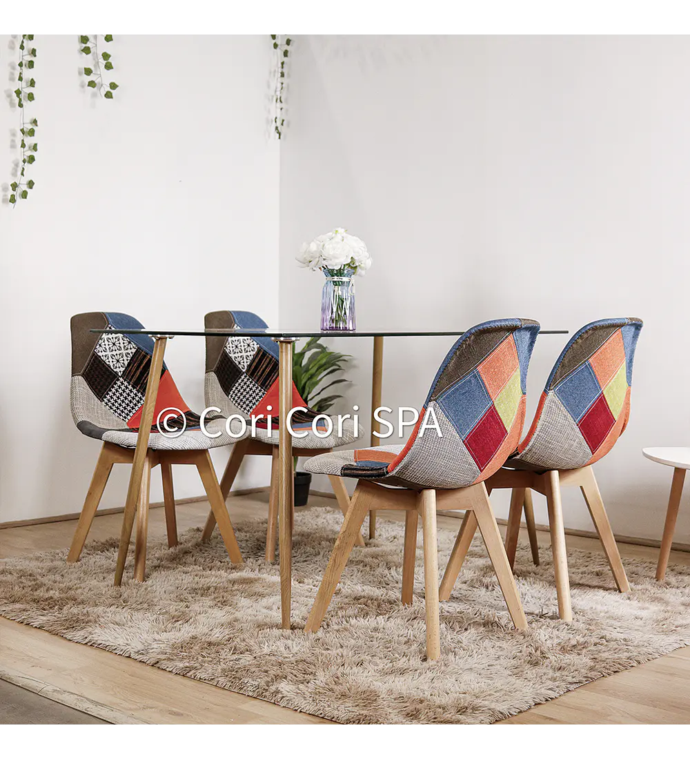 Comedor Rubi 120x80 + 4 Sillas Patchwork Wood