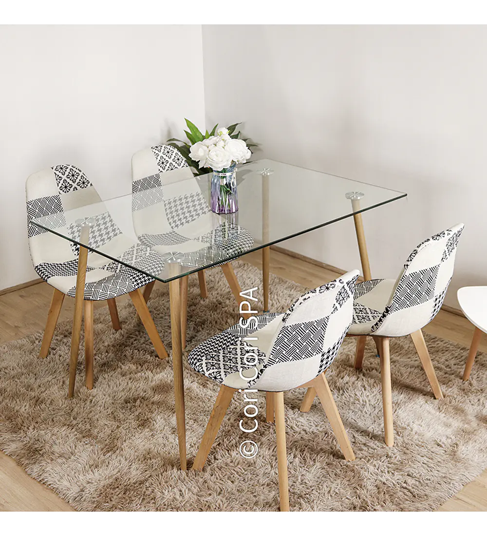 Comedor Rubi 120x80 + 4 Sillas Patchwork Wood