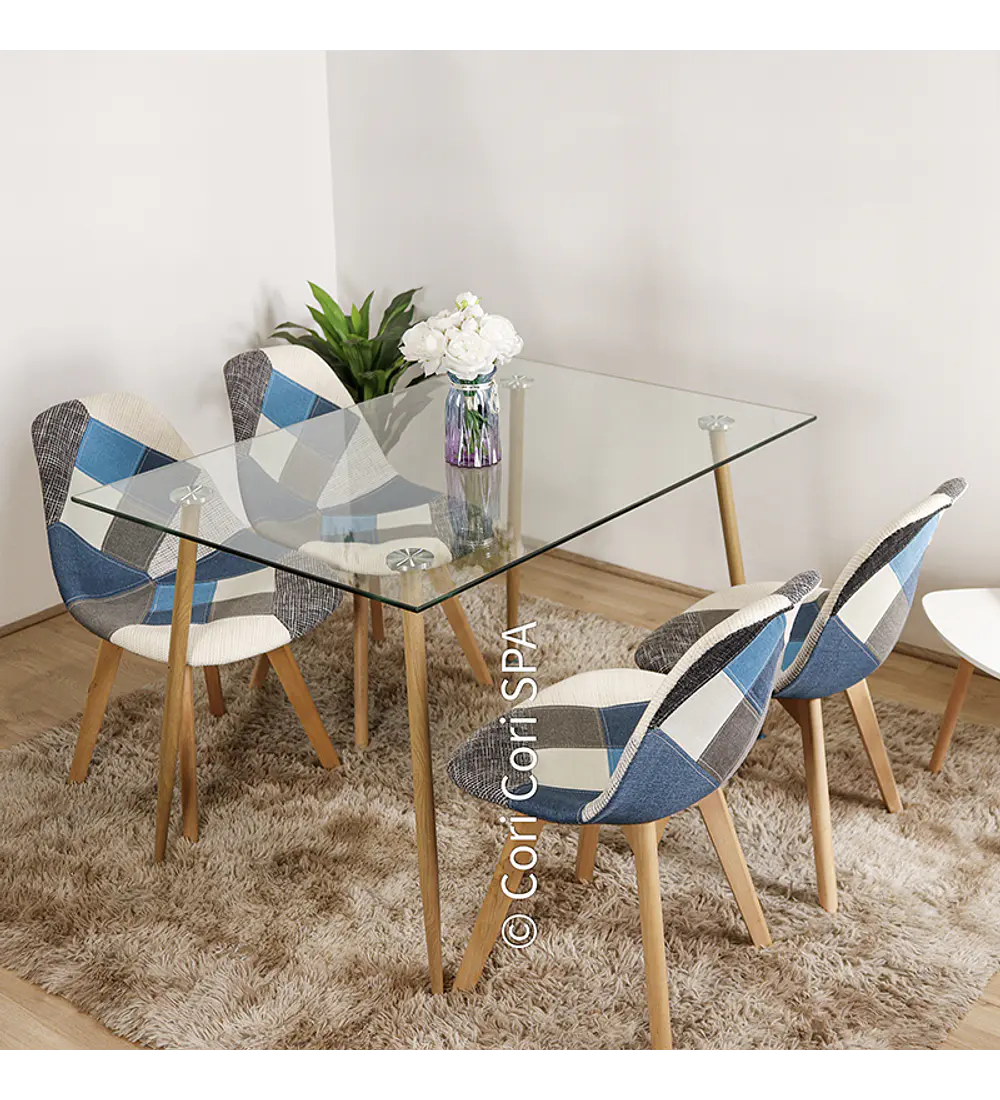 Comedor Rubi 120x80 + 4 Sillas Patchwork Wood