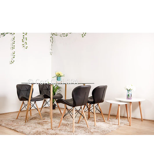Comedor Rubi  130x80cms + 4 Sillas Eames Mariposa Ecocuero
