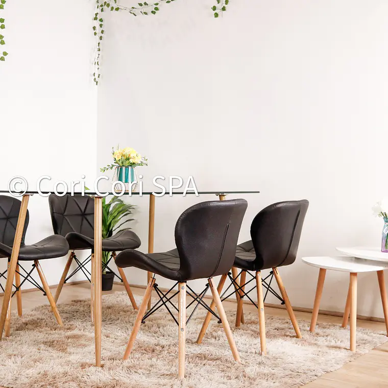 Comedor Rubi  130x80cms + 4 Sillas Eames Mariposa Ecocuero 1