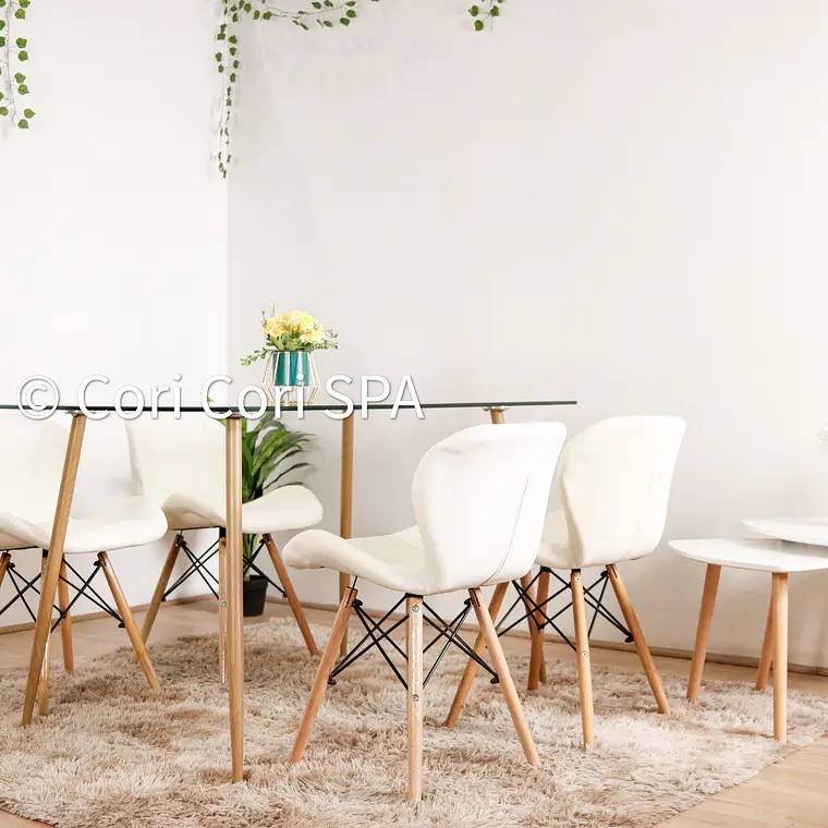 Comedor Rubi  130x80cms + 4 Sillas Eames Mariposa Ecocuero 2