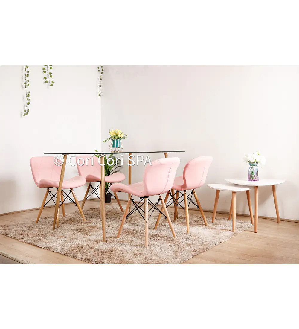 Comedor Rubi  130x80cms + 4 Sillas Eames Mariposa Ecocuero