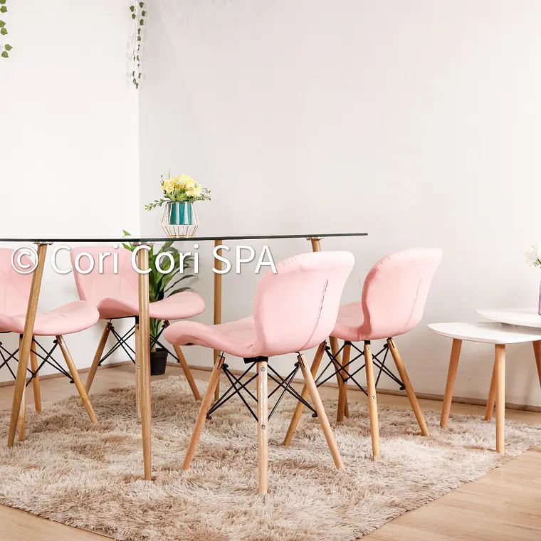 Comedor Rubi  130x80cms + 4 Sillas Eames Mariposa Ecocuero 3