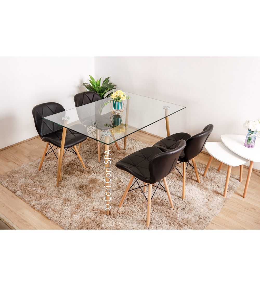 Comedor Rubi  130x80cms + 4 Sillas Eames Mariposa Ecocuero