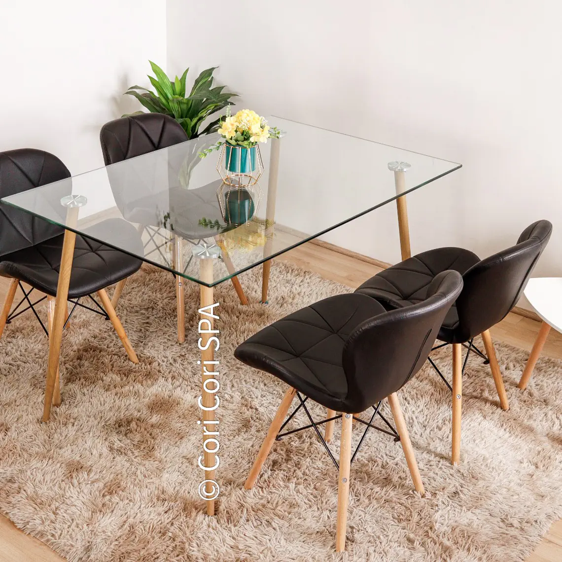 Comedor Rubi  130x80cms + 4 Sillas Eames Mariposa Ecocuero 4