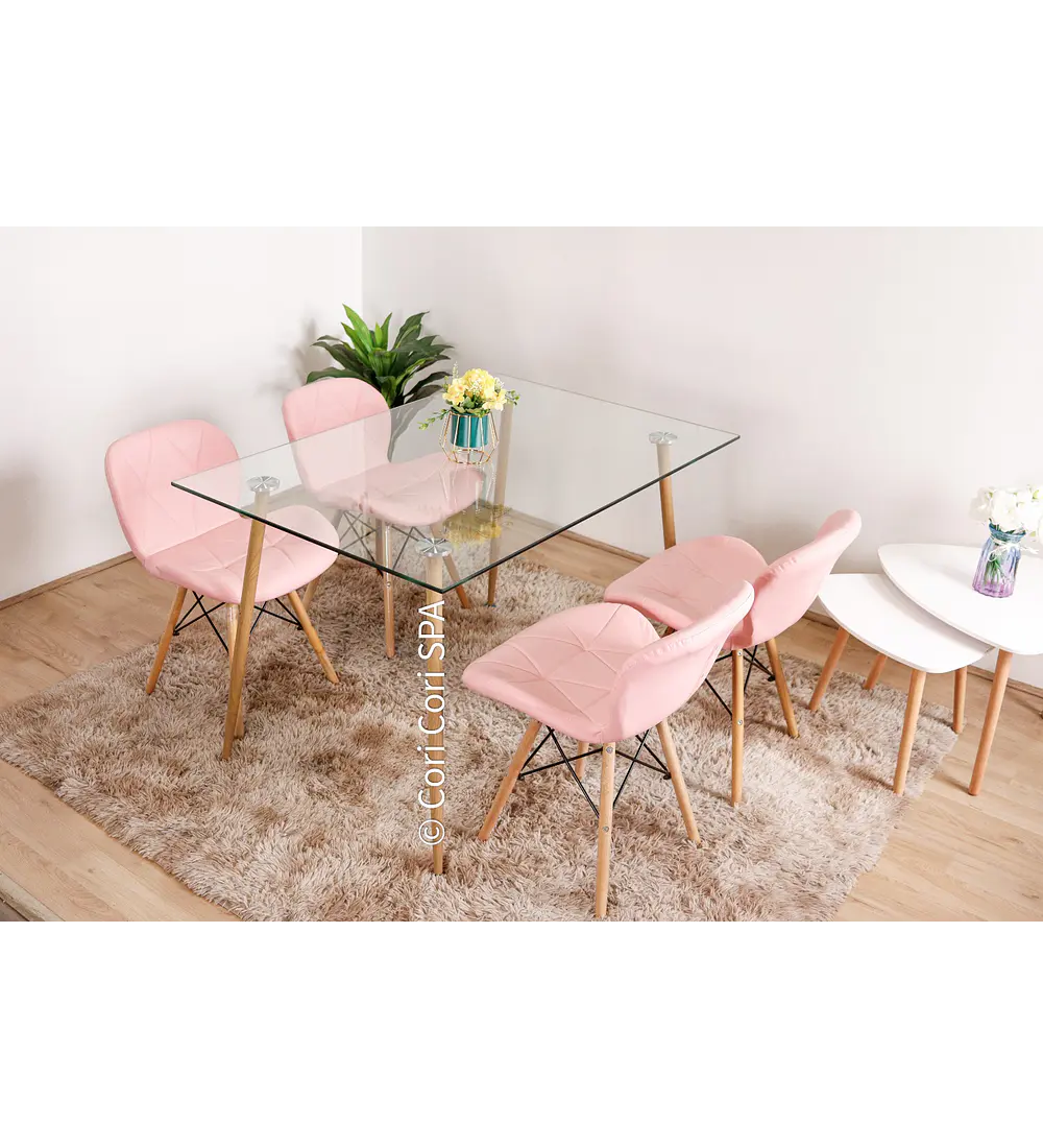 Comedor Rubi  130x80cms + 4 Sillas Eames Mariposa Ecocuero