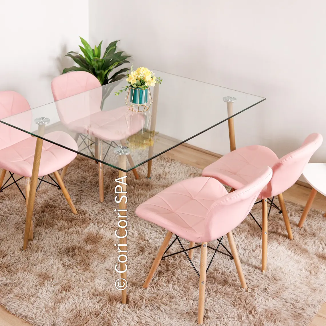 Comedor Rubi  130x80cms + 4 Sillas Eames Mariposa Ecocuero 5