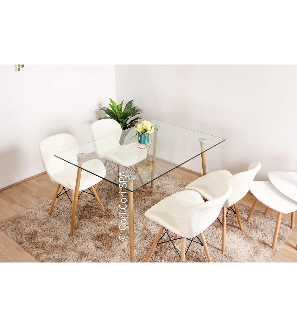 Comedor Rubi  130x80cms + 4 Sillas Eames Mariposa Ecocuero