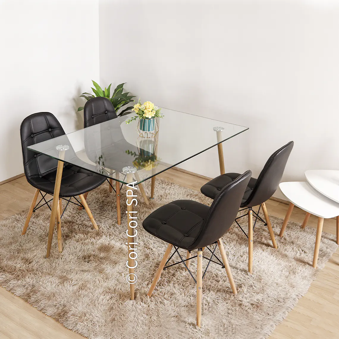 Comedor Rubi 130x80cms + 4 Sillas Capitonne Eames Ecocuero 1