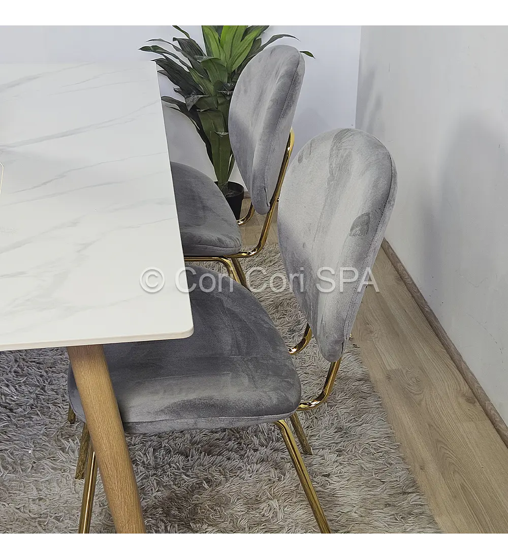 Comedor Mesa Mármol 140X80cm  + 4 Sillas Karu