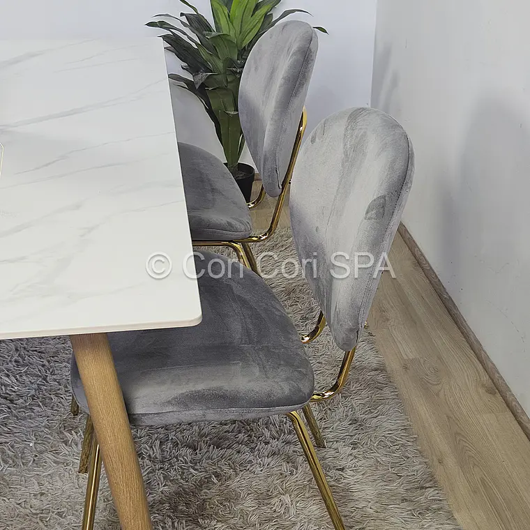 Comedor Mesa Mármol 140X80cm  + 4 Sillas Karu 4