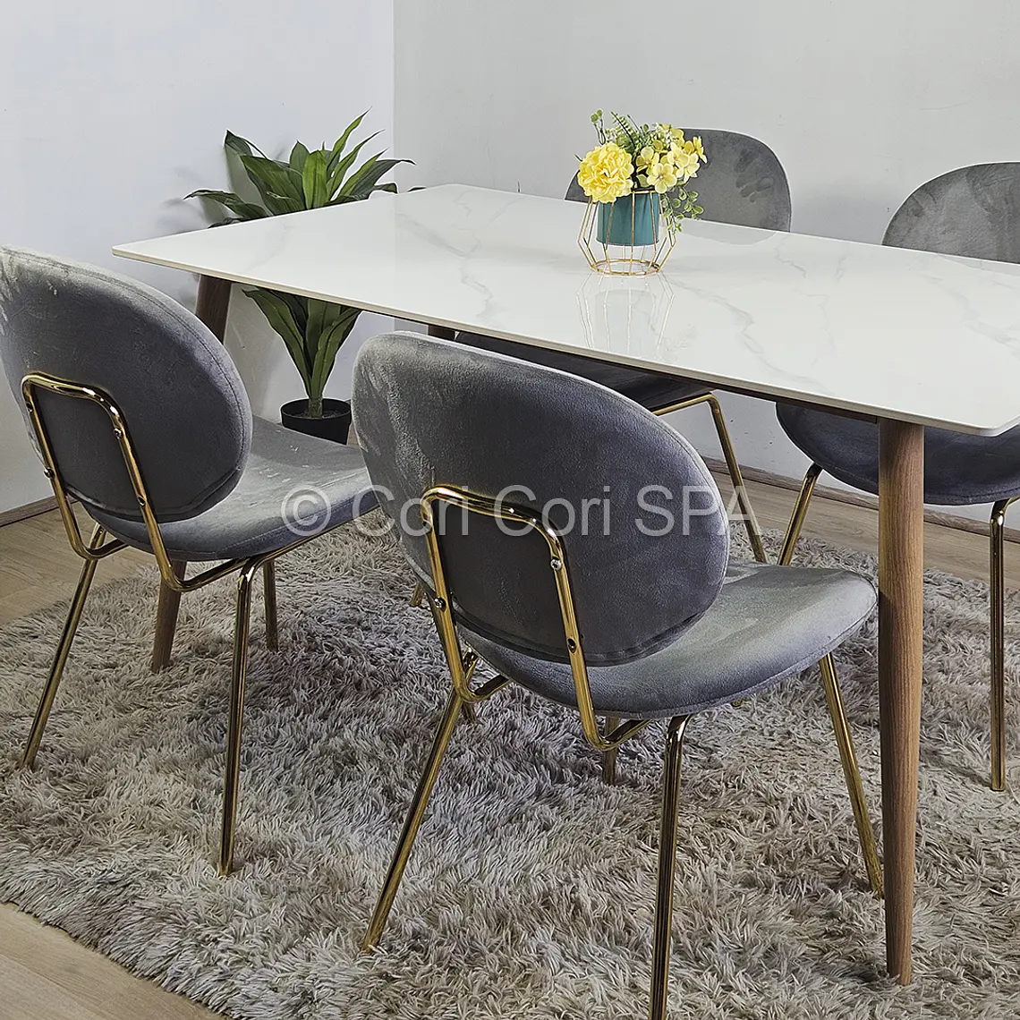 Comedor Mesa Mármol 140X80cm  + 4 Sillas Karu 5