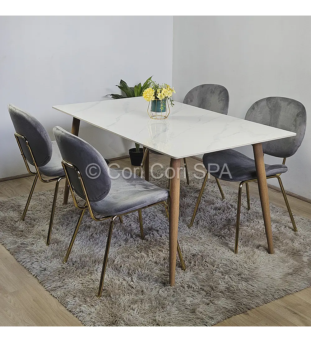 Comedor Mesa Mármol 140X80cm  + 4 Sillas Karu