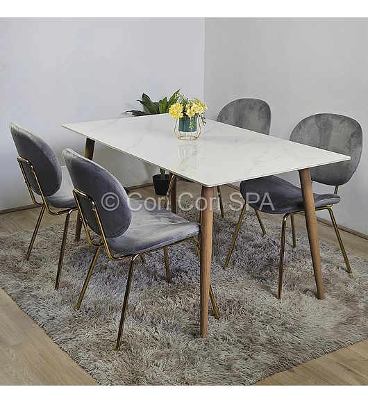 Comedor Mesa Mármol 140X80cm  + 4 Sillas Karu
