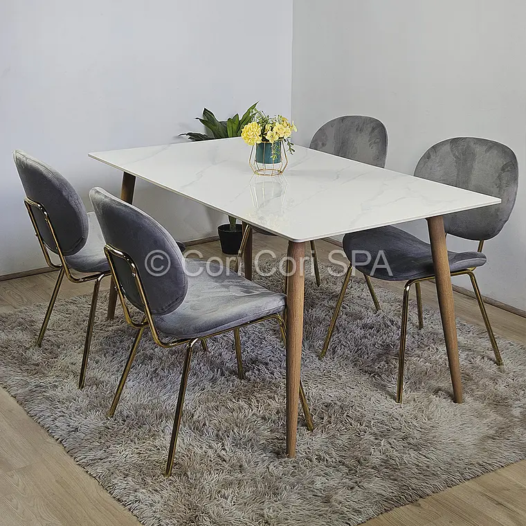 Comedor Mesa Mármol 140X80cm  + 4 Sillas Karu 1
