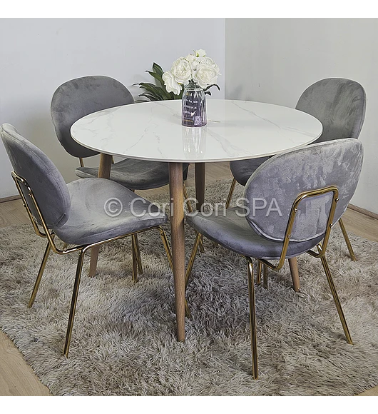Comedor Mesa Mármol 100cm  + 4 Sillas Karu