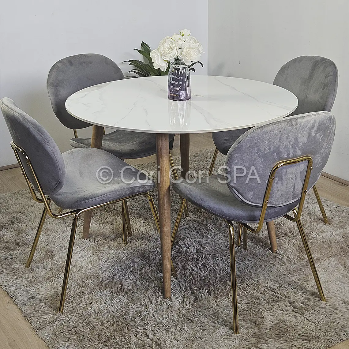Comedor Mesa Mármol 100cm  + 4 Sillas Karu 1
