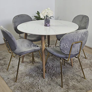 Comedor Mesa Mármol 100cm  + 4 Sillas Karu