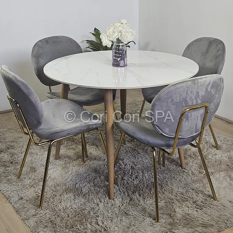 Comedor Mesa Mármol 100cm  + 4 Sillas Karu 1
