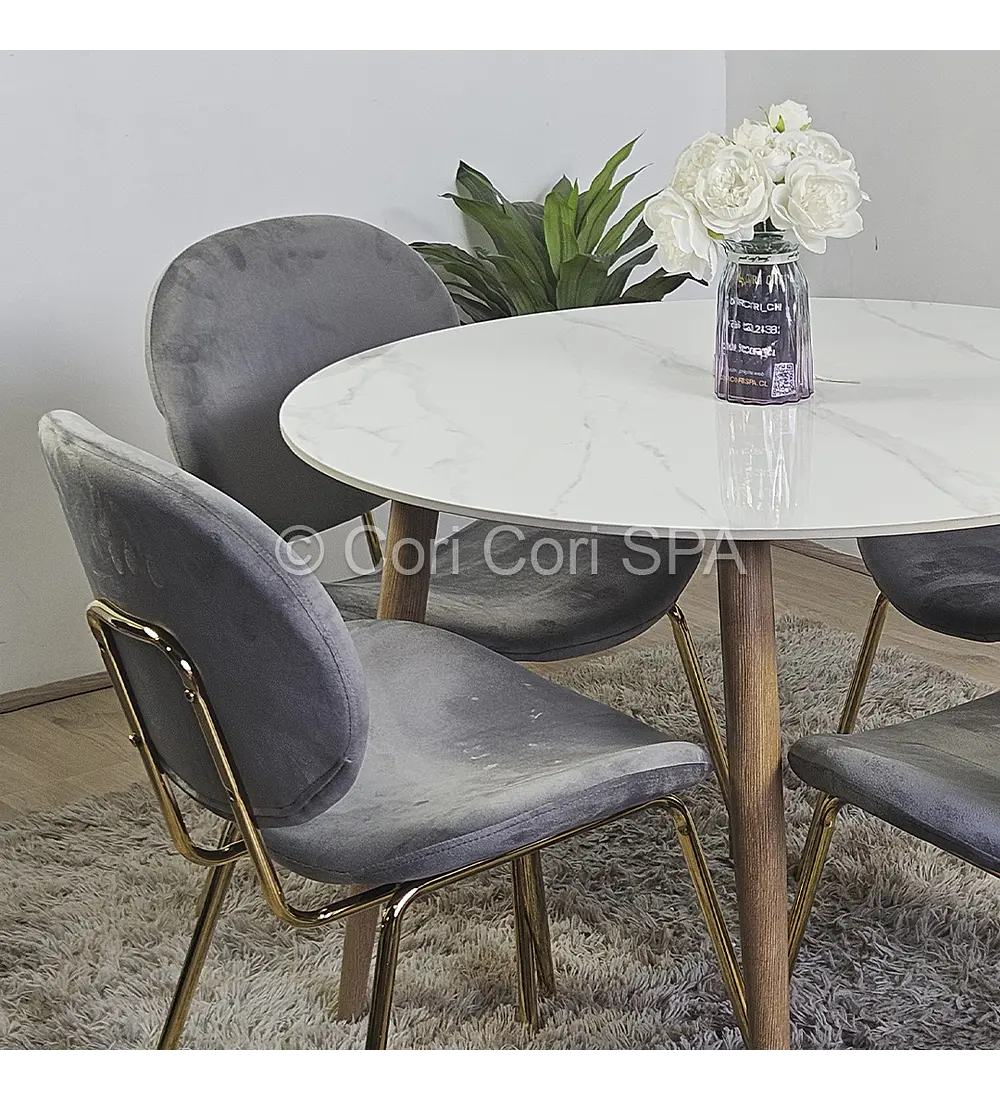 Comedor Mesa Mármol 100cm  + 4 Sillas Karu