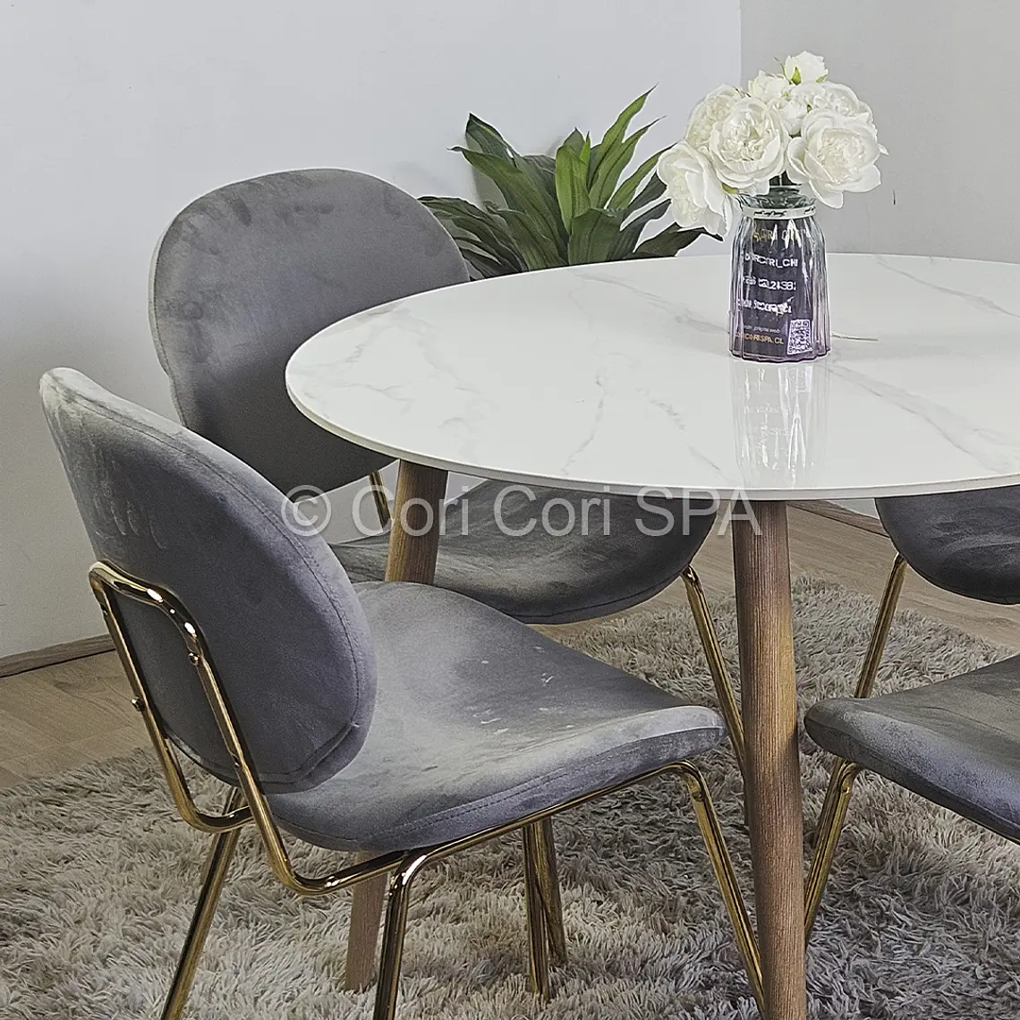 Comedor Mesa Mármol 100cm  + 4 Sillas Karu 2