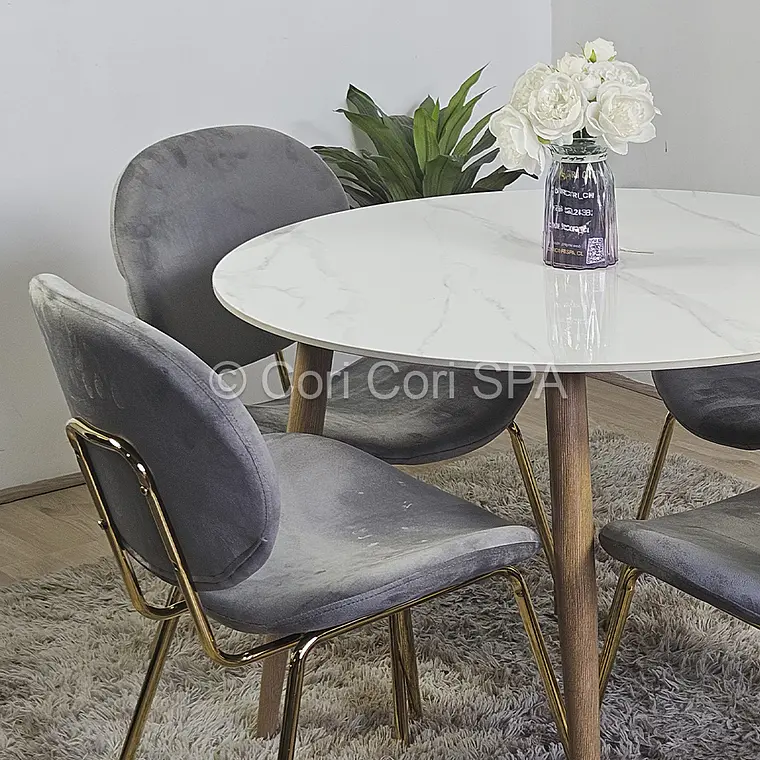 Comedor Mesa Mármol 100cm  + 4 Sillas Karu 2