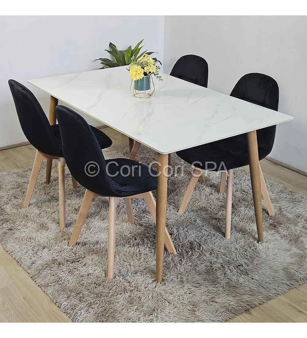 Comedor Mármol 120x80cm  + 4 Sillas Capitonne Velvet