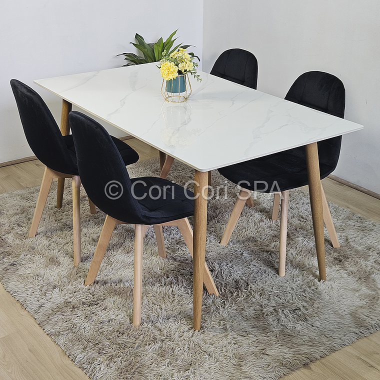 Comedor Mármol 120x80cm  + 4 Sillas Capitonne Velvet 2