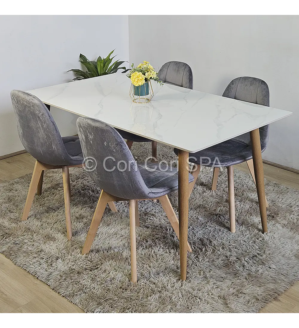 Comedor Mármol 120x80cm  + 4 Sillas Capitonne Velvet