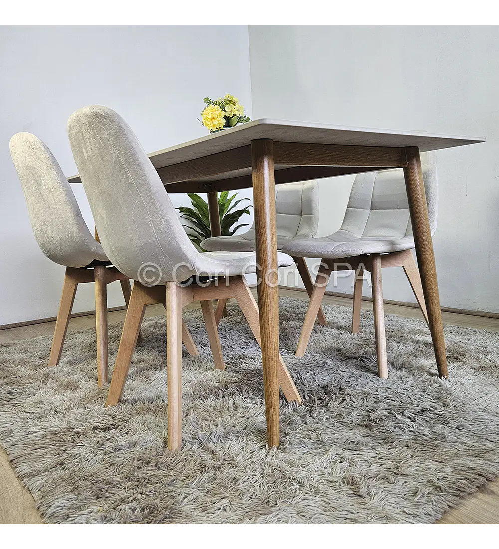 Comedor Mármol 120x80cm  + 4 Sillas Capitonne Velvet