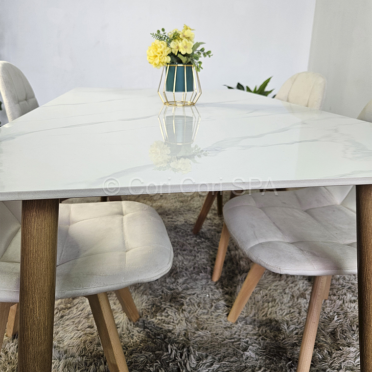 Comedor Mármol 140x80cm  + 4 Sillas Capitonne Velvet 7
