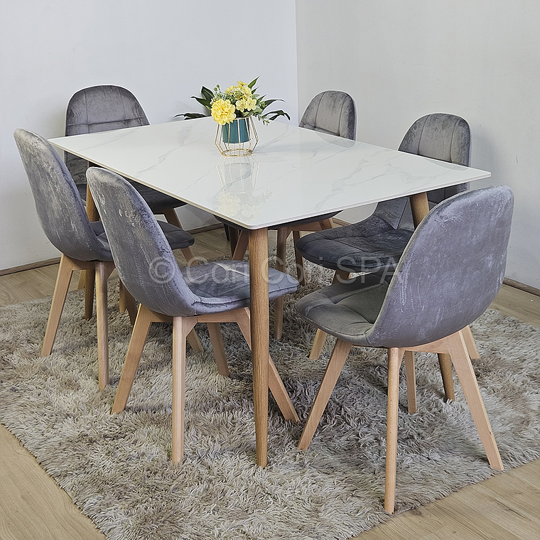 Mármol 140x80cm  + 6 Sillas Capitonne Velvet 2