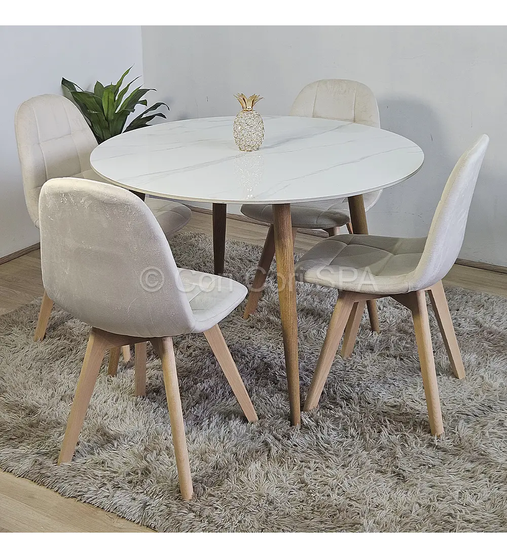 Comedor Mármol 100cm  + 4 Sillas Capitonne Velvet
