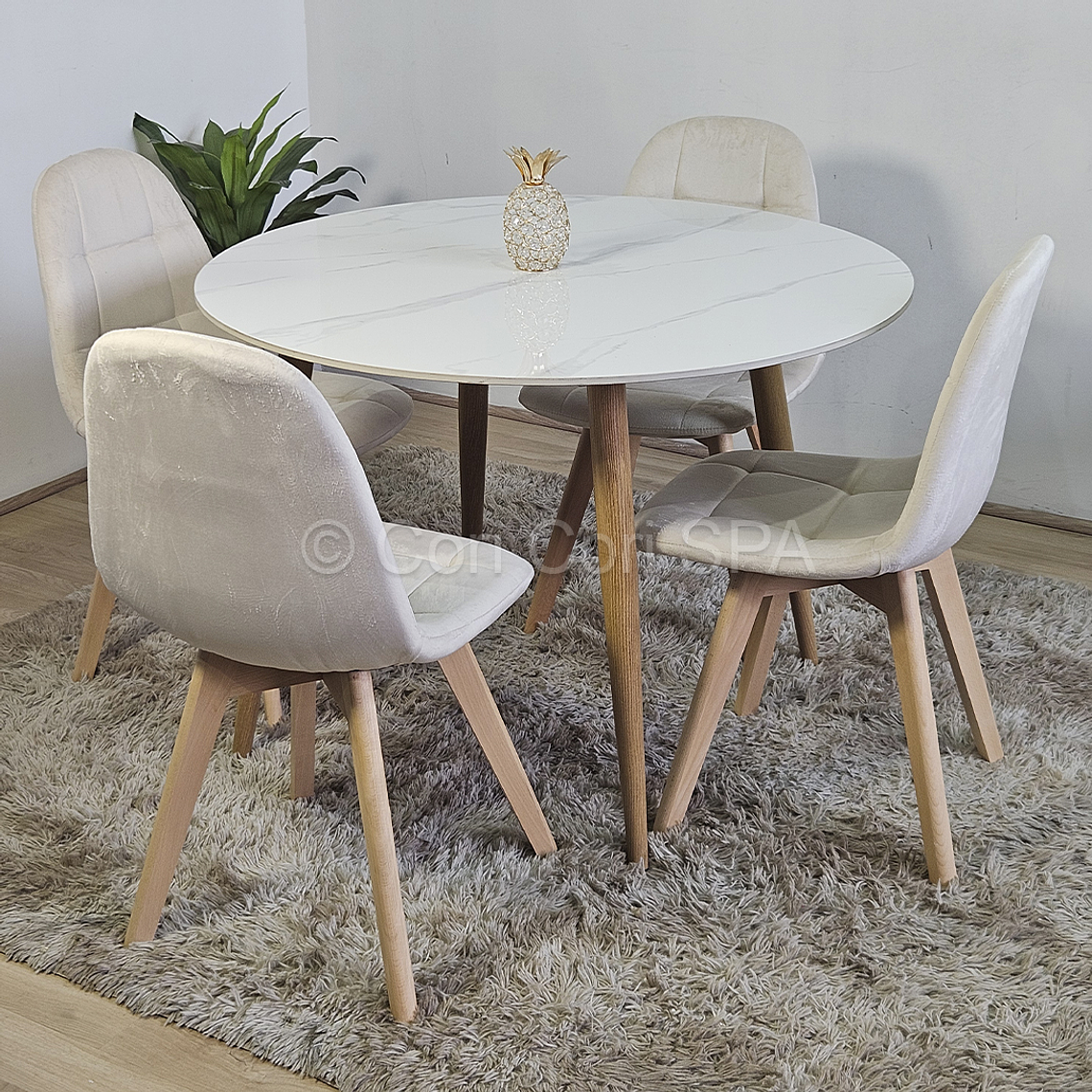 Comedor Mármol 100cm  + 4 Sillas Capitonne Velvet 2
