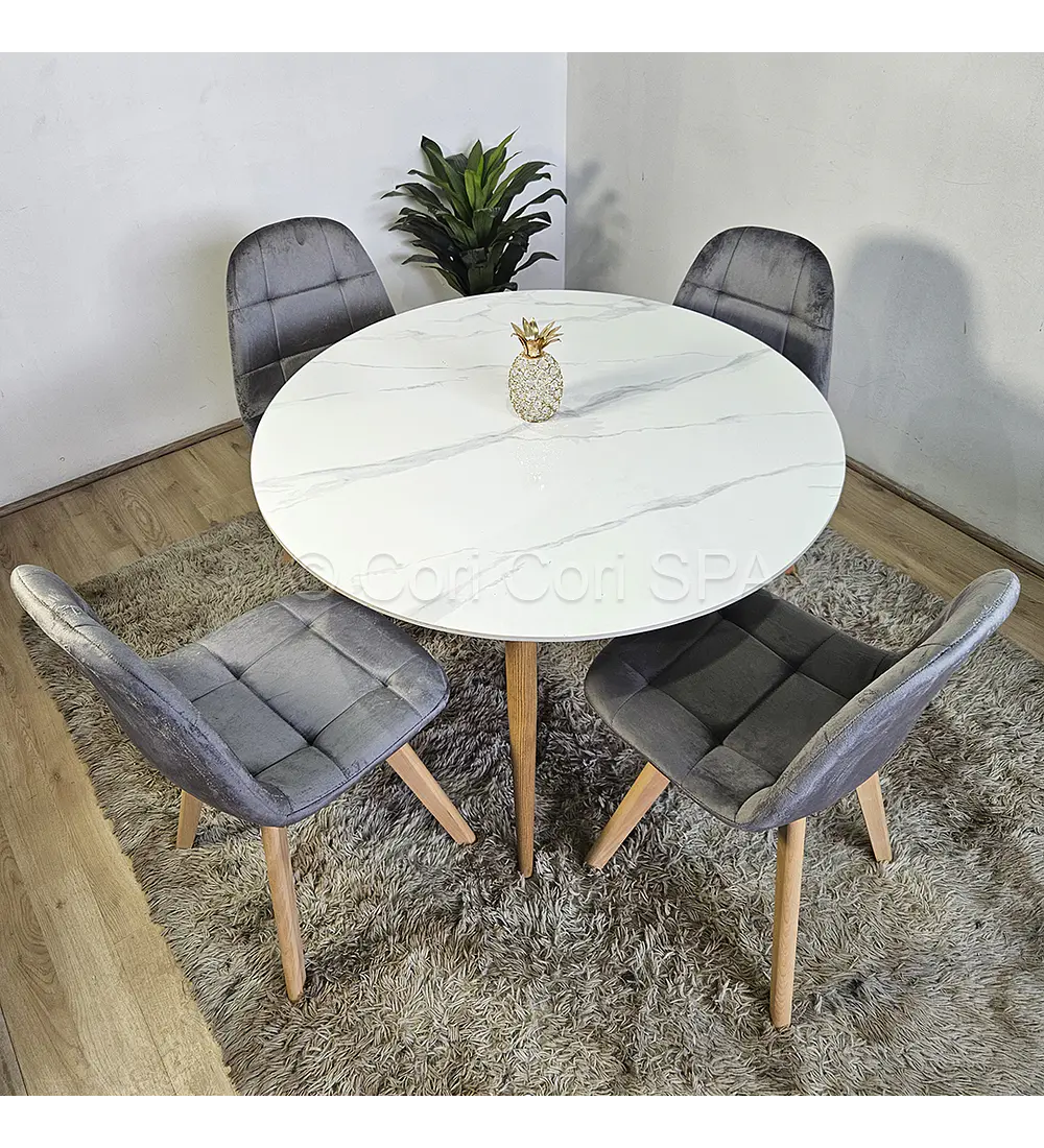 Comedor Mármol 100cm  + 4 Sillas Capitonne Velvet