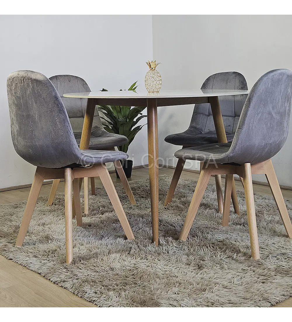 Comedor Mármol 100cm  + 4 Sillas Capitonne Velvet