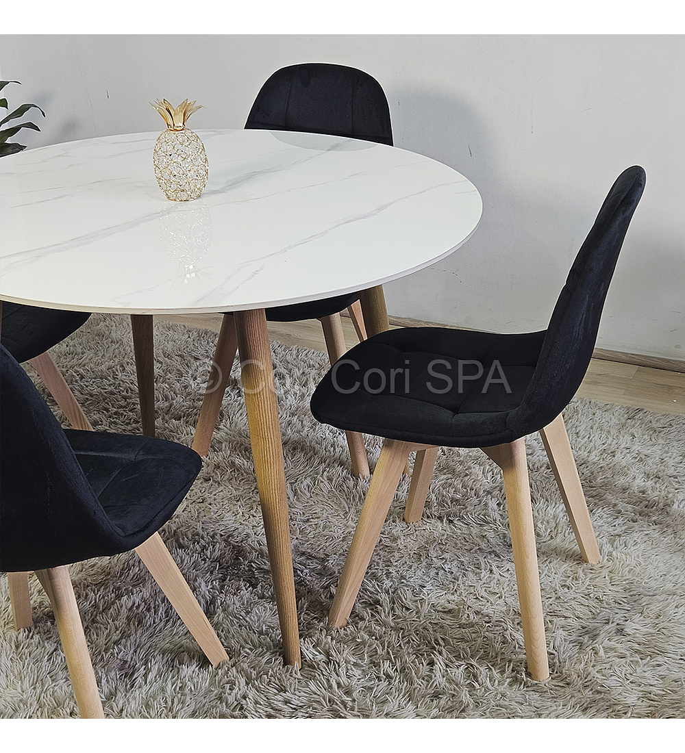 Comedor Mármol 100cm  + 4 Sillas Capitonne Velvet
