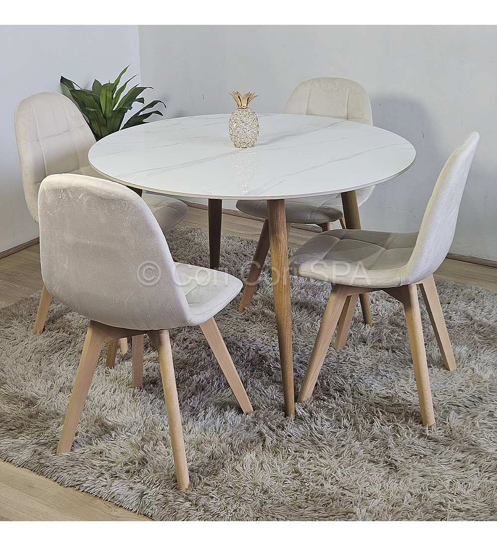 Comedor Mármol 80cm  + 4 Sillas Capitonne Velvet