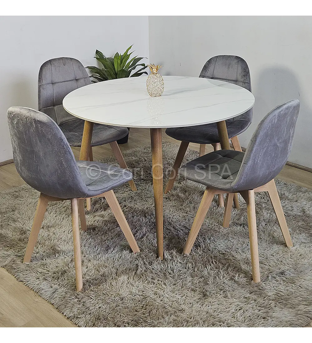 Comedor Mármol 80cm  + 4 Sillas Capitonne Velvet