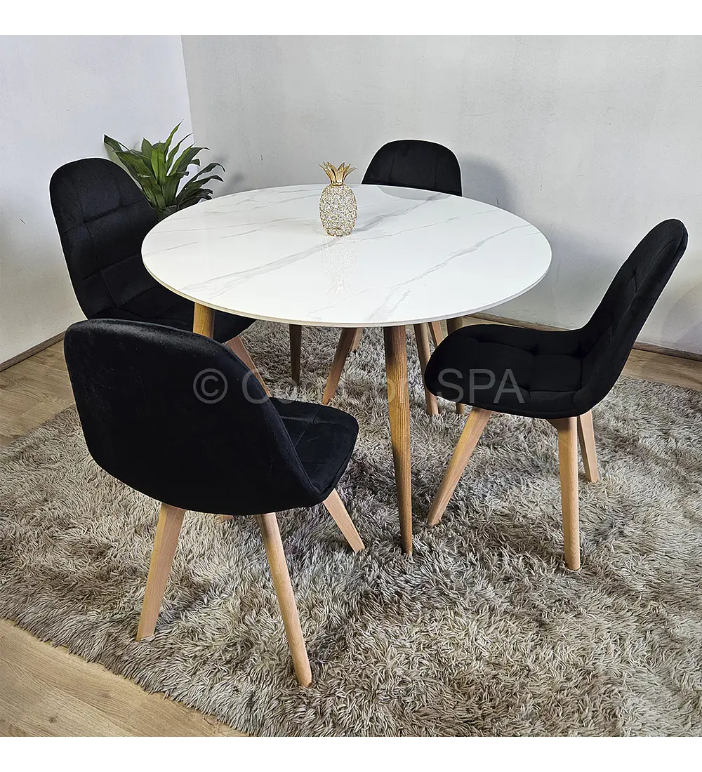 Comedor Mármol 80cm  + 4 Sillas Capitonne Velvet