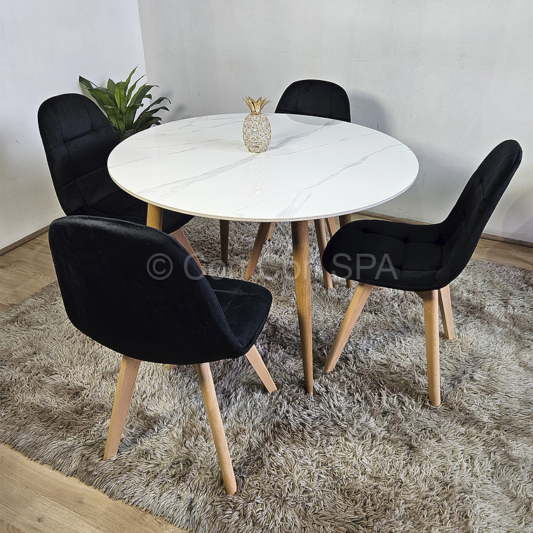 Comedor Mármol 80cm  + 4 Sillas Capitonne Velvet 3