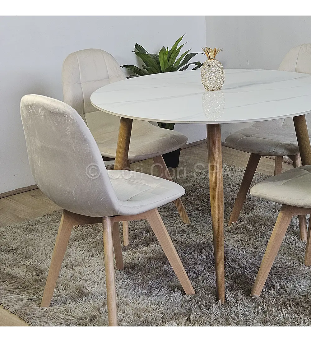 Comedor Mármol 80cm  + 4 Sillas Capitonne Velvet